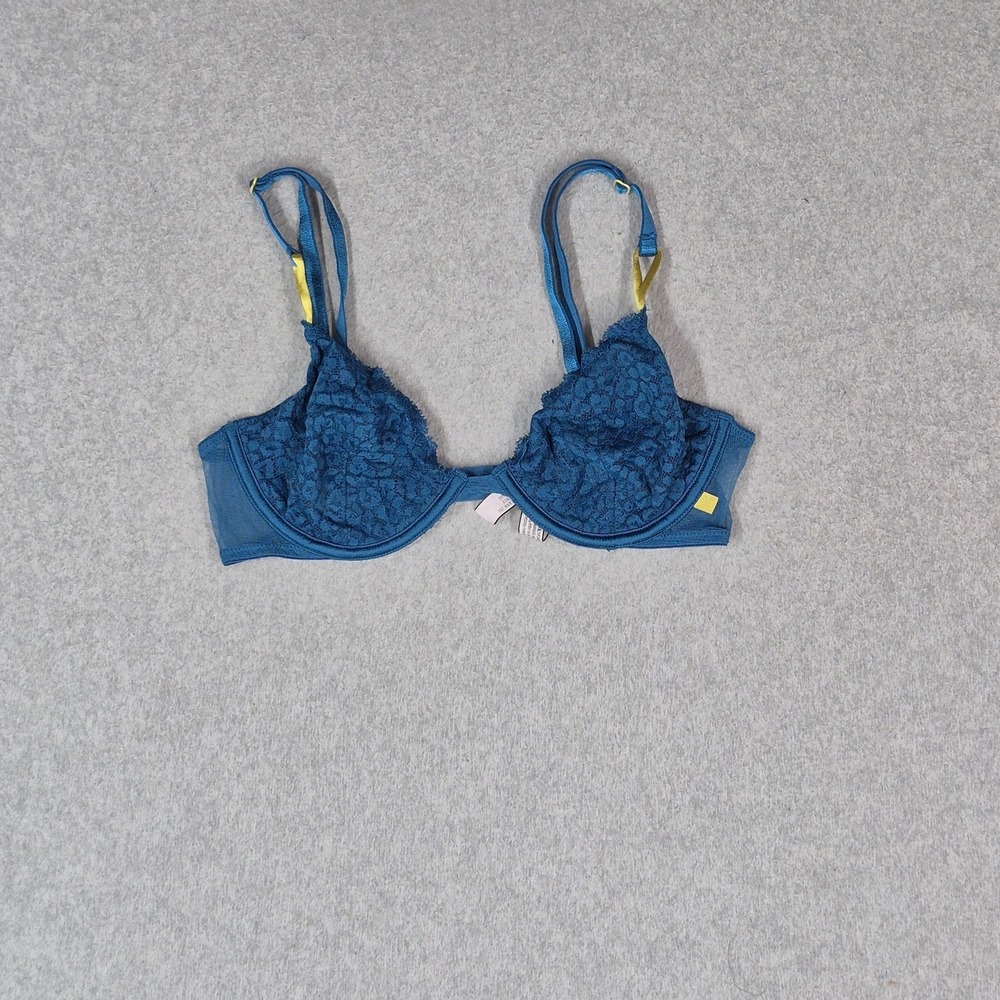 Victoria Secret Women Bra 32C‎ Blue Unlined Demi Floral Bralette Underwired Lace